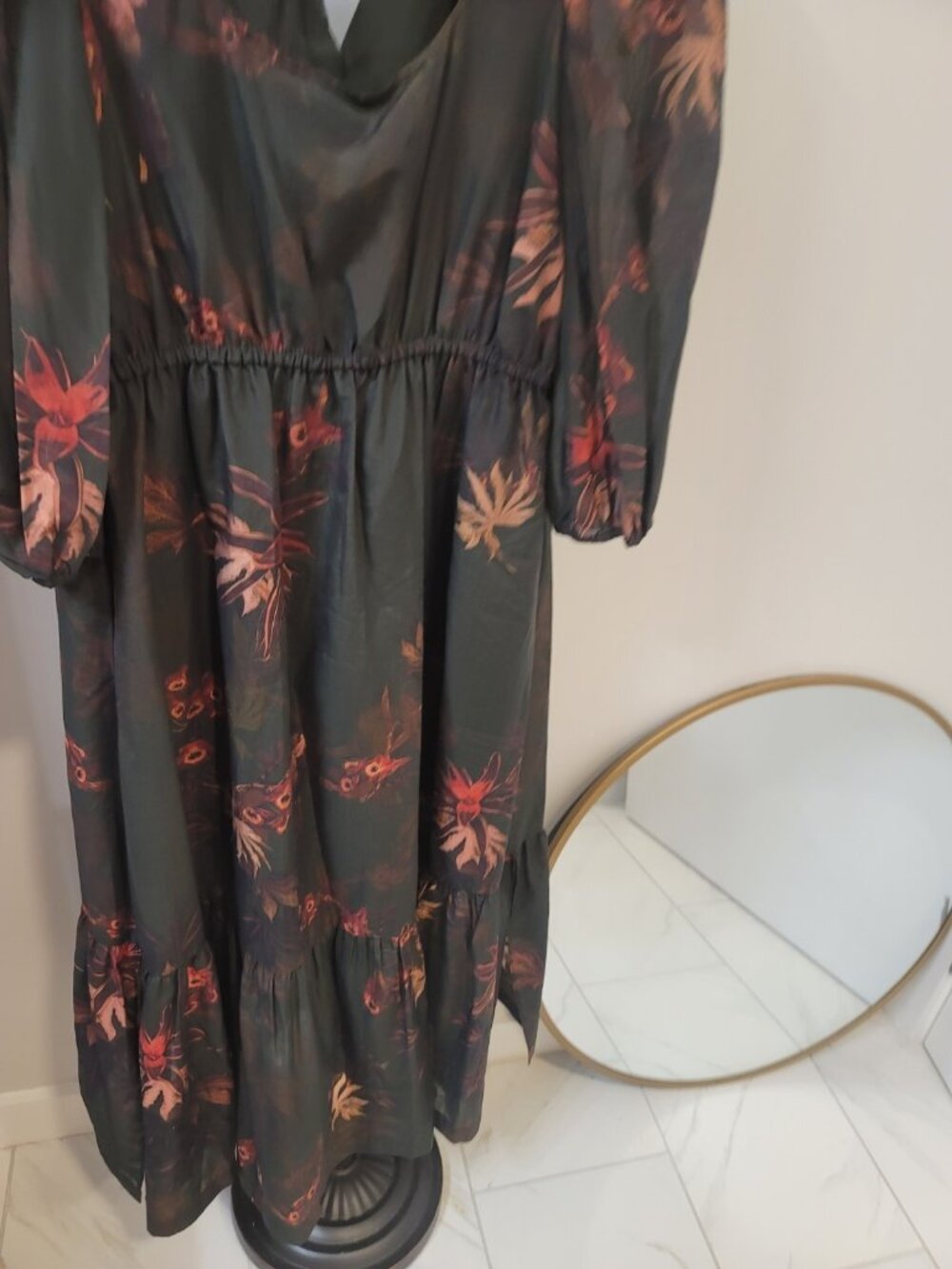 All Saints Rosi Nila Dark Khaki Green Tiered V-neck Midi Dress Size 4 US New - Picture 6 of 9